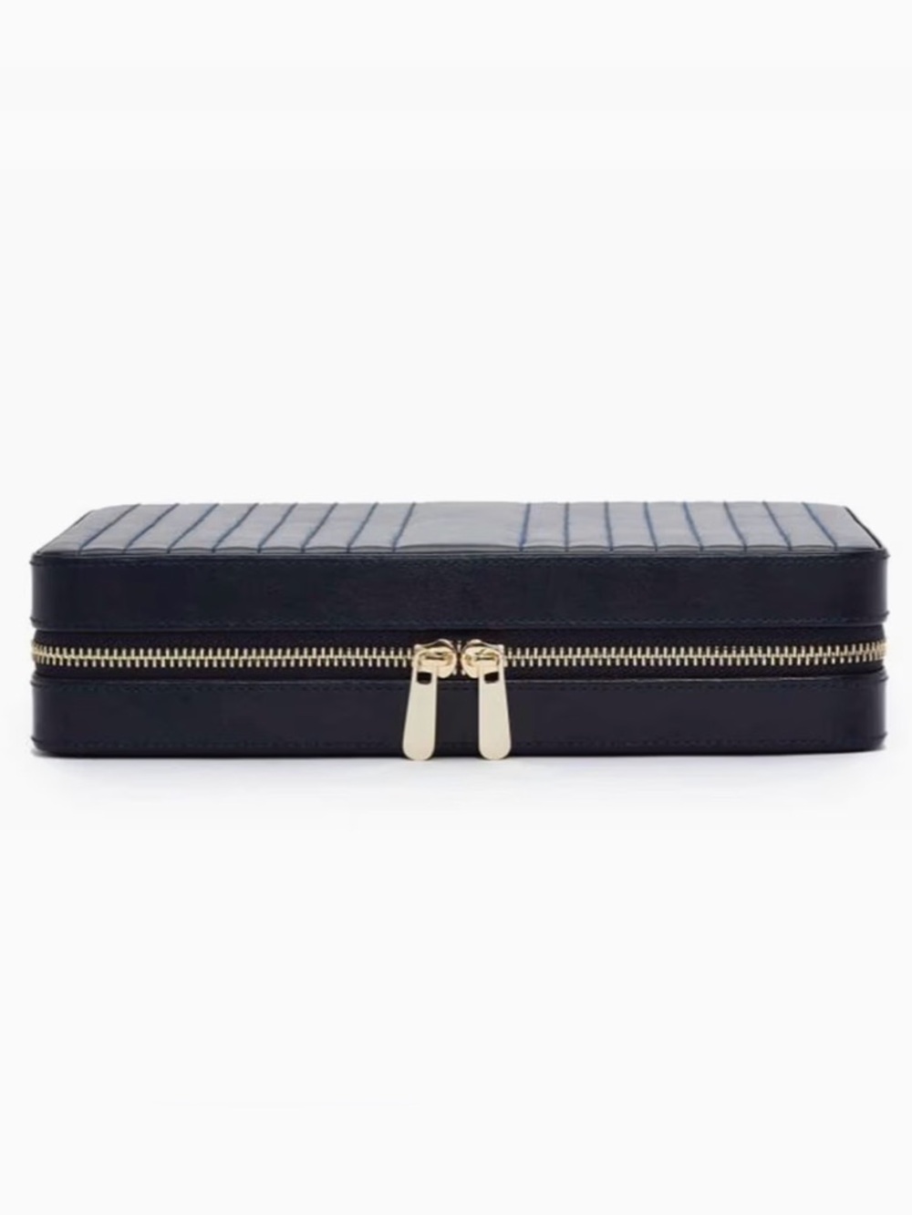 WOLF Navy Leather Jewelry Case with Gold Logo